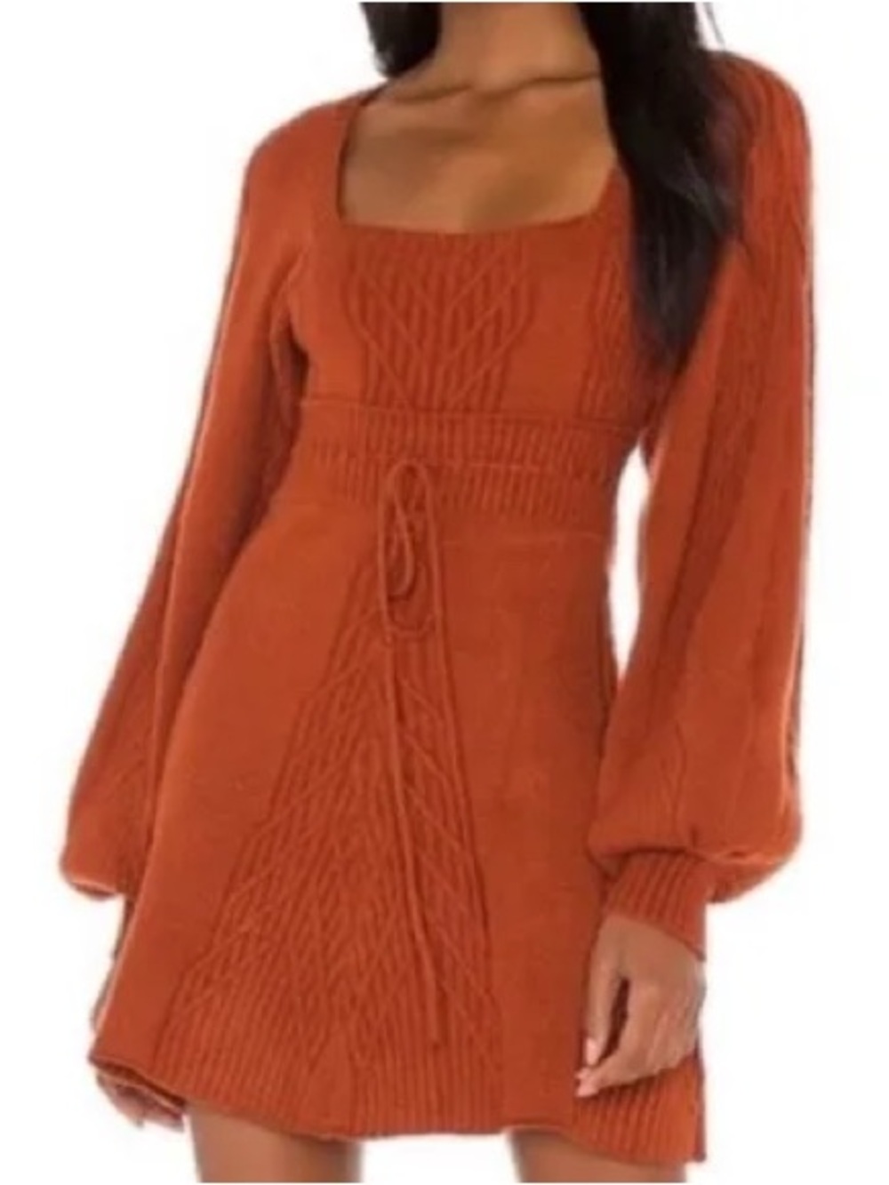 Free People Emmaline Long Sleeve Boho Cutout Mini Sweater Dress Cinnamon small
